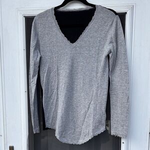 Zadig & Voltaire Ladies Cashmere Gray V-Neck Crystal Skull on Back of Sweater-M